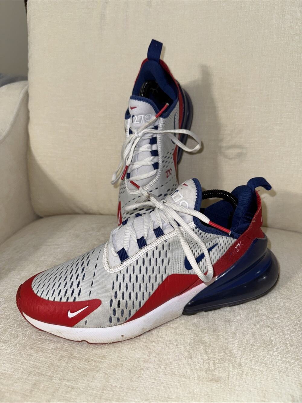Nike Air Max 270 USA CW5581-100 White Red Blue Men Athletic Sneaker Shoes SZ 10